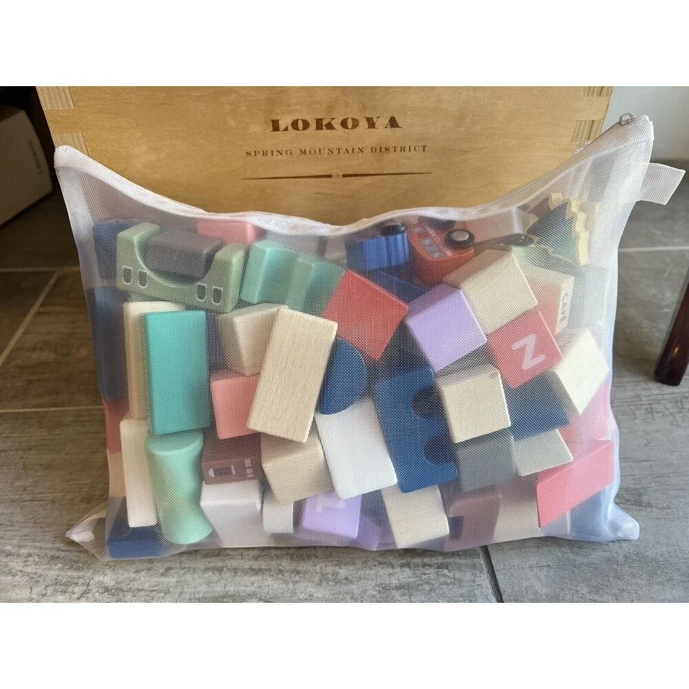 Wooden Building Blocks Set City Construction Stacking Preschool Montessori Learn